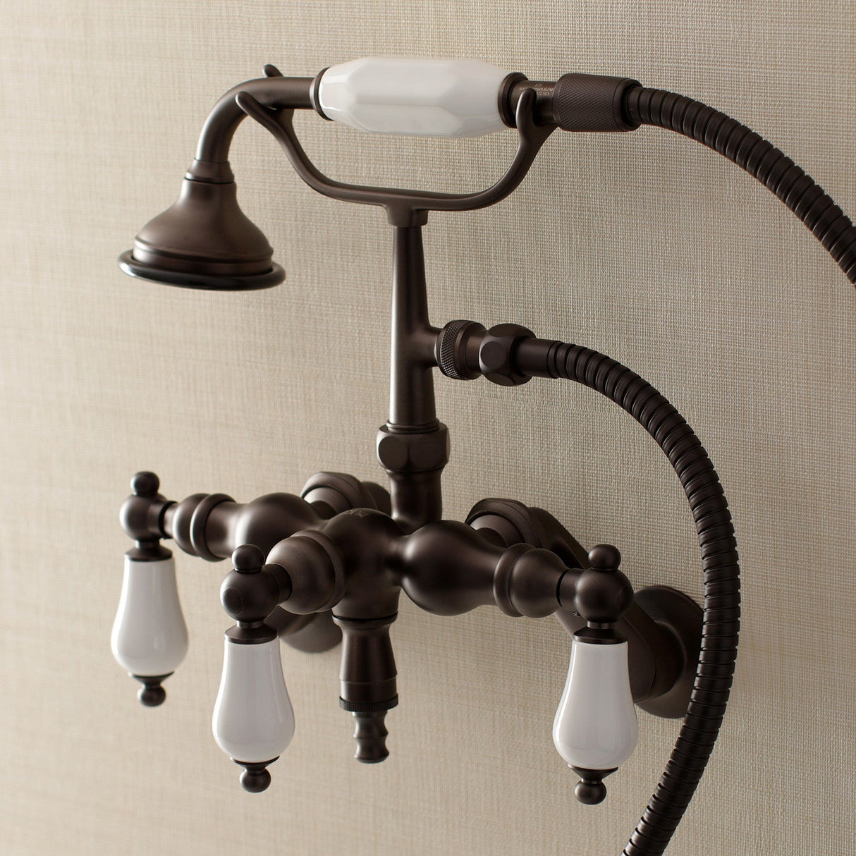 Vintage AE421T5 Three-Handle 2-Hole Tub Wall Mount Clawfoot Tub Faucet with Hand Shower, Oil Rubbed Bronze