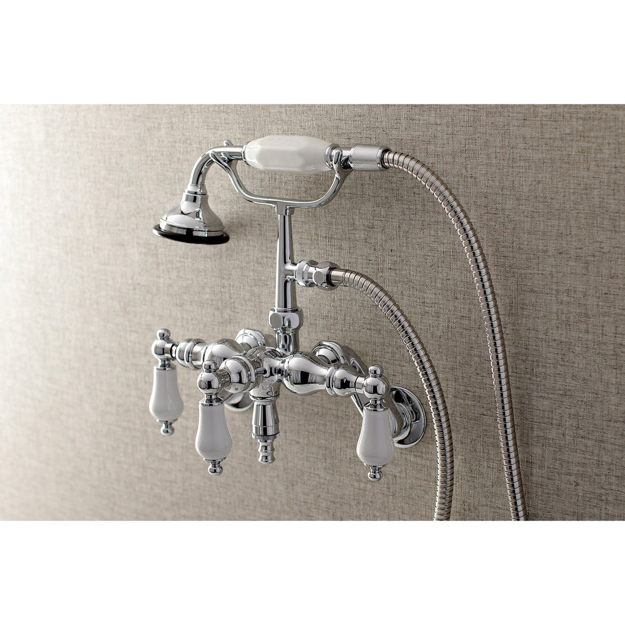 Vintage AE422T1 Three-Handle 2-Hole Tub Wall Mount Clawfoot Tub Faucet with Hand Shower, Polished Chrome