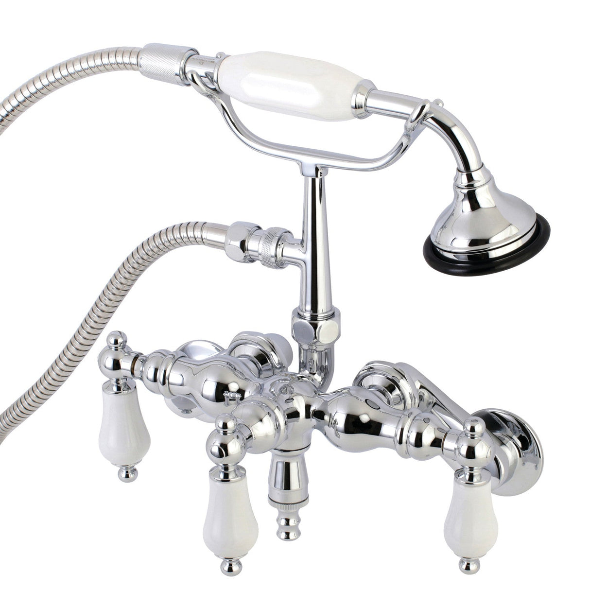 Vintage AE422T1 Three-Handle 2-Hole Tub Wall Mount Clawfoot Tub Faucet with Hand Shower, Polished Chrome