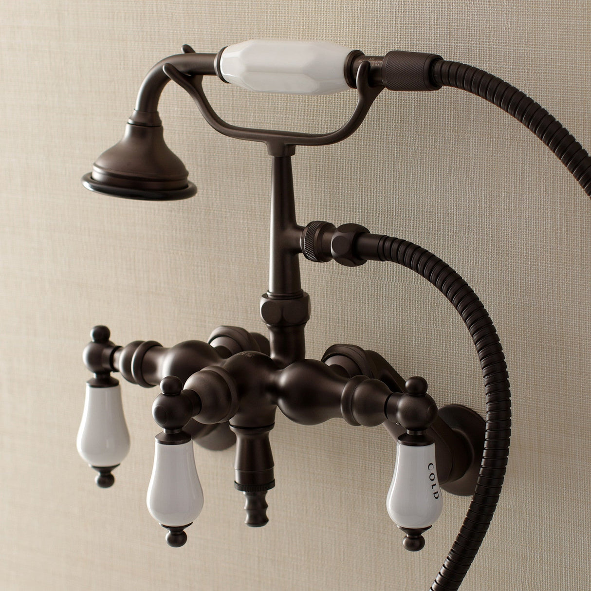 Vintage AE423T5 Three-Handle 2-Hole Tub Wall Mount Clawfoot Tub Faucet with Hand Shower, Oil Rubbed Bronze