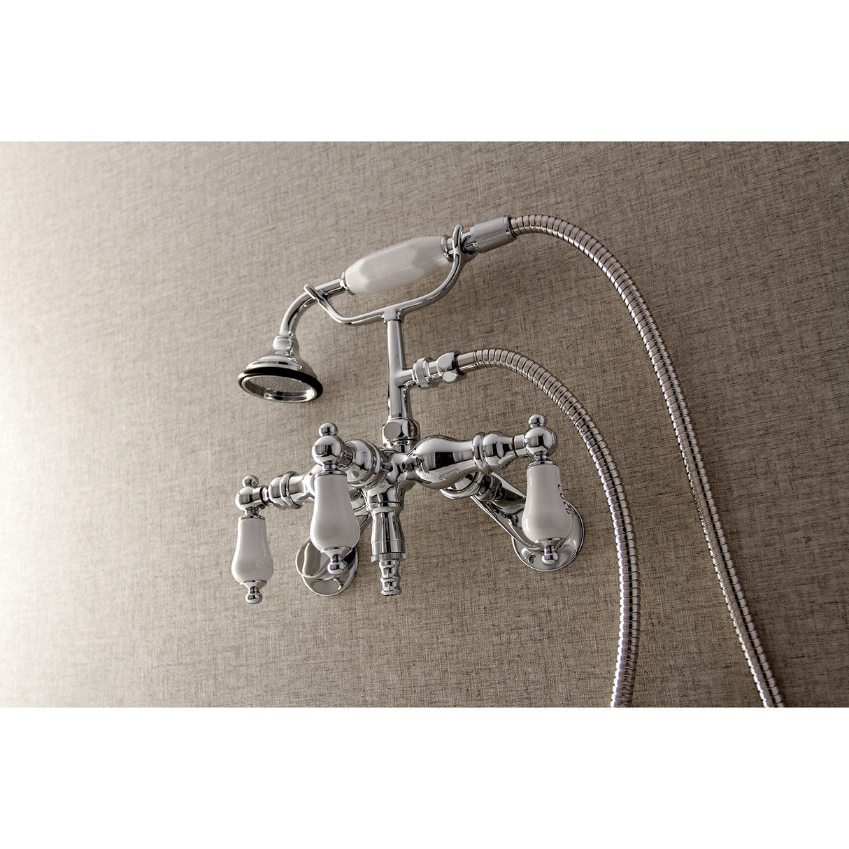 Vintage AE424T1 Three-Handle 2-Hole Tub Wall Mount Clawfoot Tub Faucet with Hand Shower, Polished Chrome