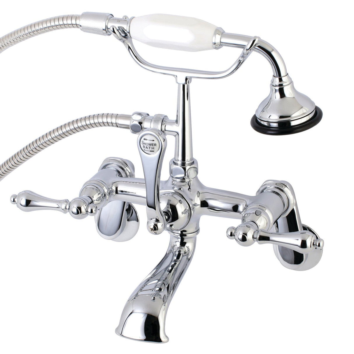 Aqua Vintage AE52T1 Three-Handle 2-Hole Tub Wall Mount Clawfoot Tub Faucet with Hand Shower, Polished Chrome