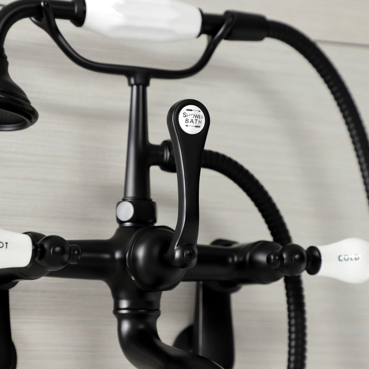 Aqua Vintage AE53T0 Three-Handle 2-Hole Tub Wall Mount Clawfoot Tub Faucet with Hand Shower, Matte Black