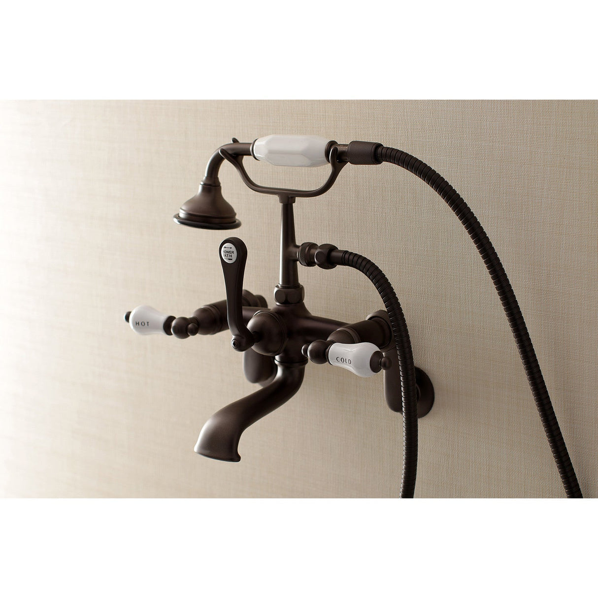 Aqua Vintage AE53T5 Three-Handle 2-Hole Tub Wall Mount Clawfoot Tub Faucet with Hand Shower, Oil Rubbed Bronze