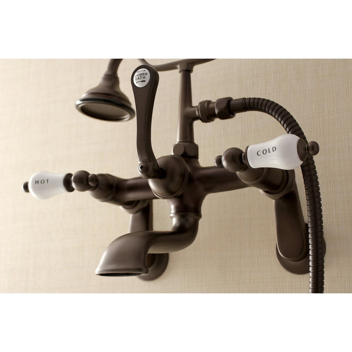 Aqua Vintage AE53T5 Three-Handle 2-Hole Tub Wall Mount Clawfoot Tub Faucet with Hand Shower, Oil Rubbed Bronze