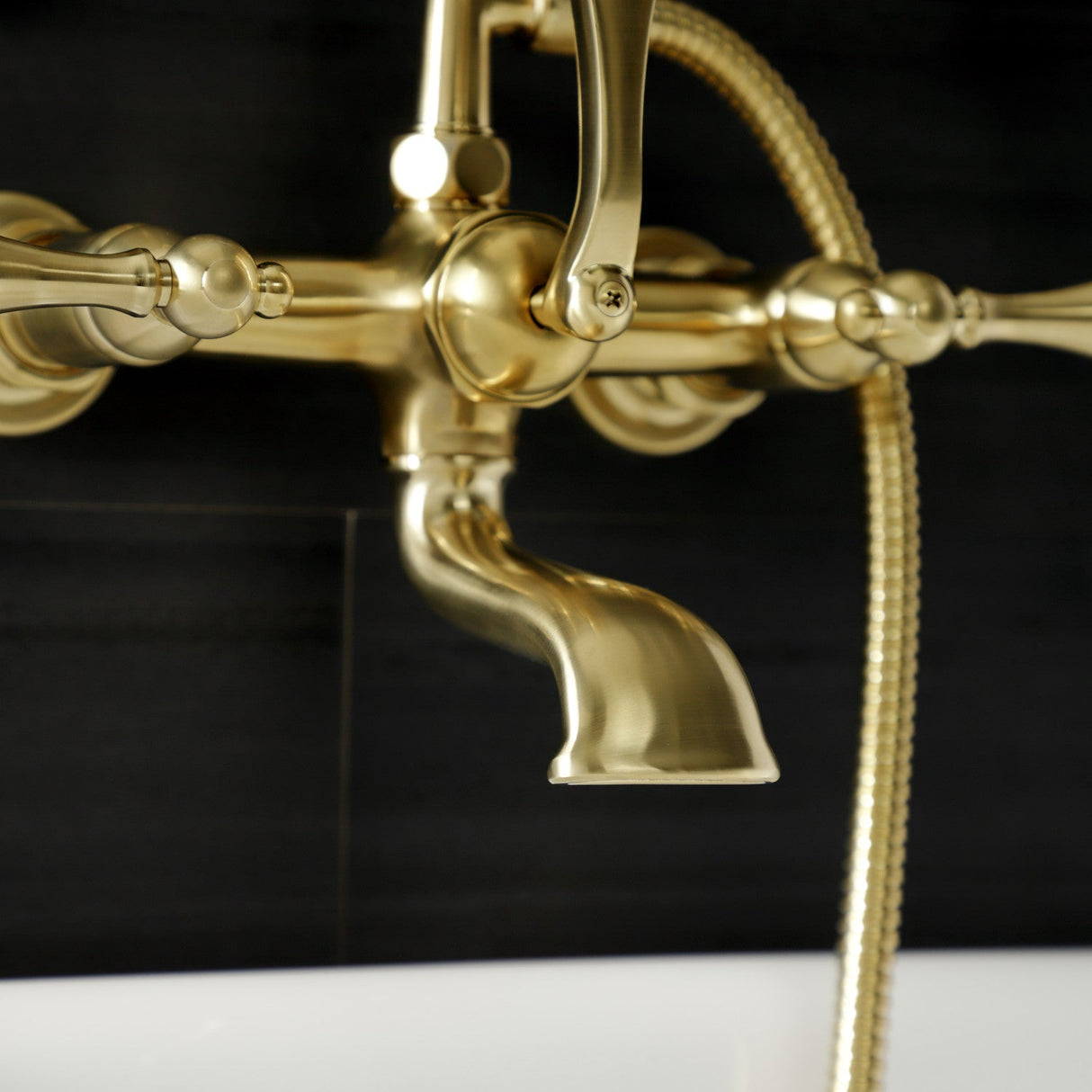 Aqua Vintage AE551T7 Three-Handle 2-Hole Tub Wall Mount Clawfoot Tub Faucet with Hand Shower, Brushed Brass