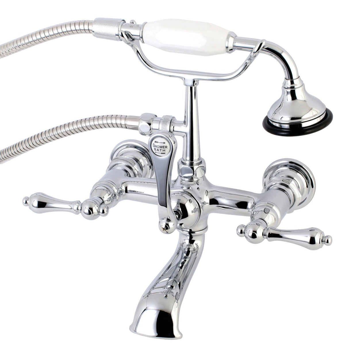 Aqua Vintage AE552T1 Three-Handle 2-Hole Tub Wall Mount Clawfoot Tub Faucet with Hand Shower, Polished Chrome