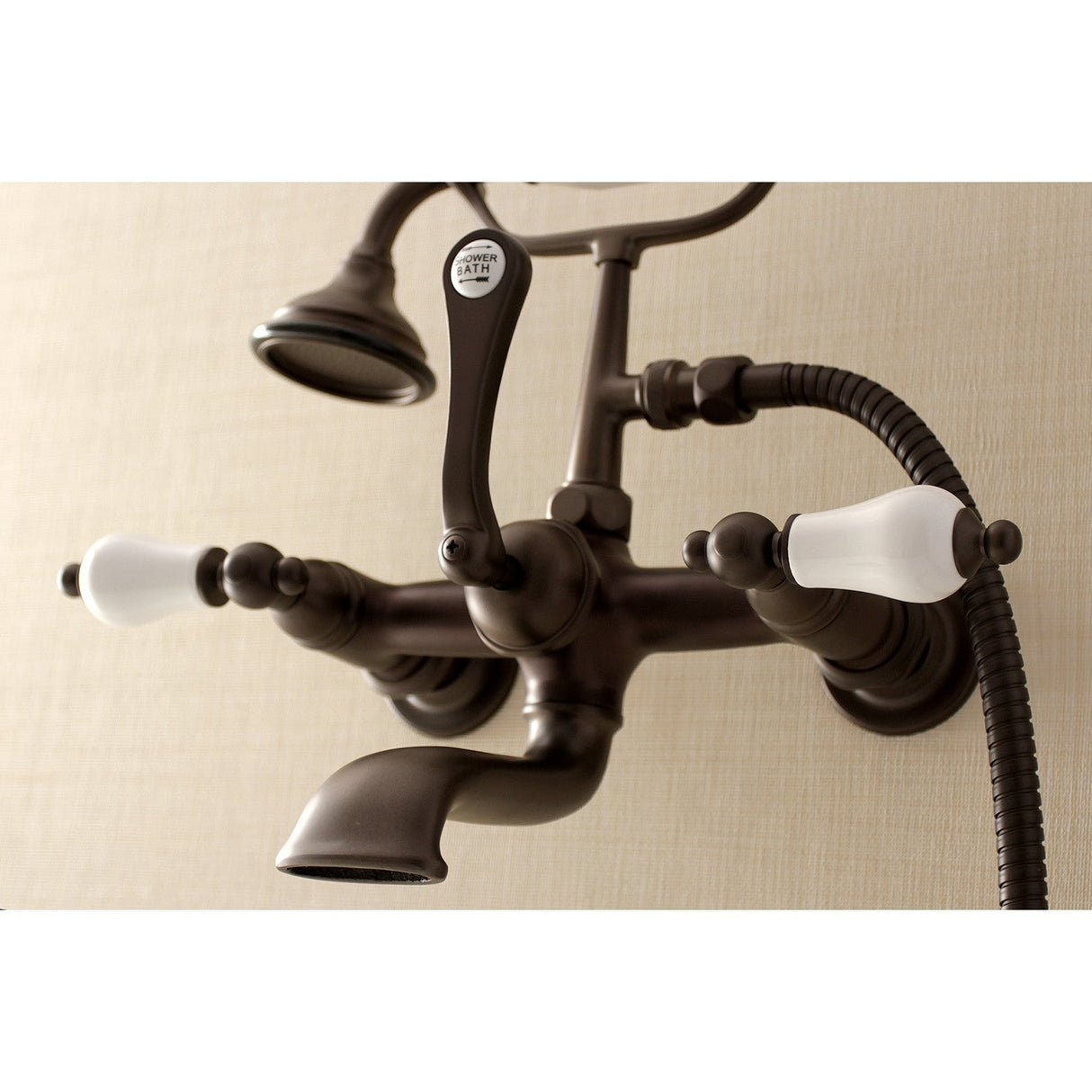 Aqua Vintage AE553T5 Three-Handle 2-Hole Tub Wall Mount Clawfoot Tub Faucet with Hand Shower, Oil Rubbed Bronze