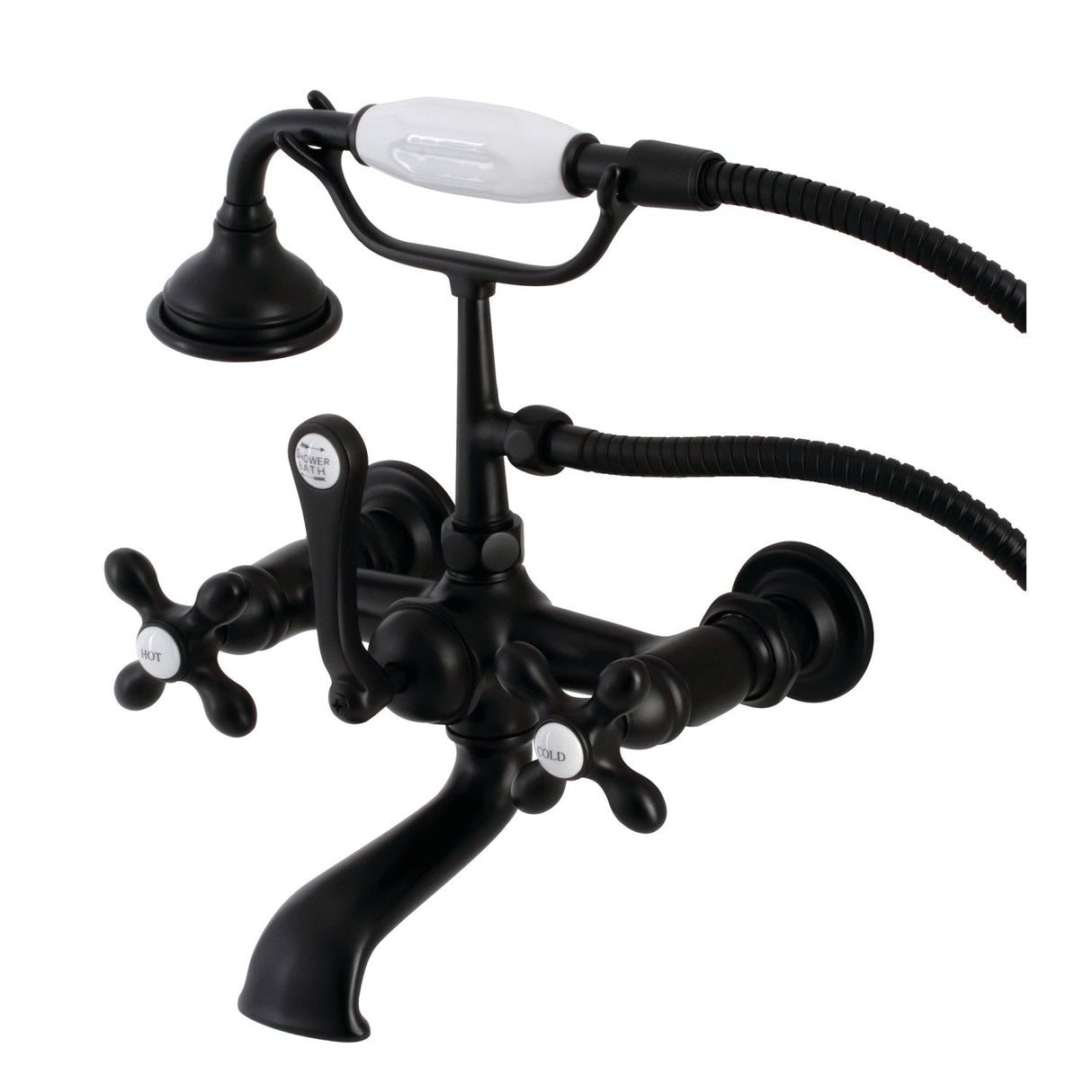 Aqua Vintage AE557T0 Three-Handle 2-Hole Tub Wall Mount Clawfoot Tub Faucet with Hand Shower, Matte Black