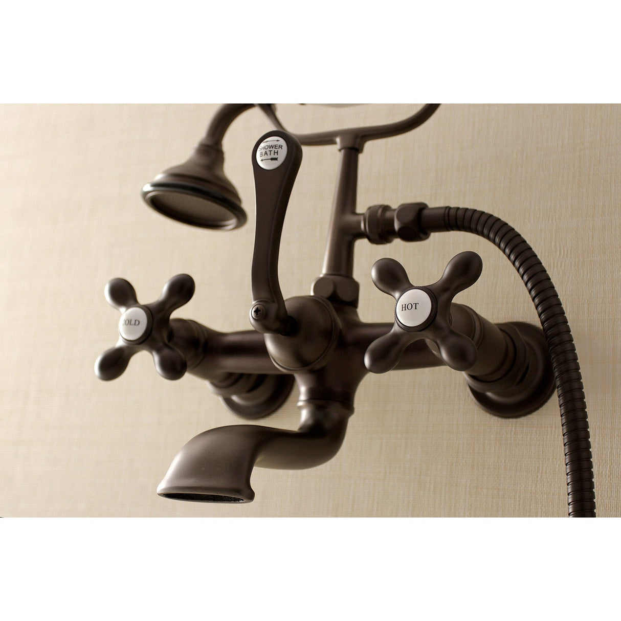 Aqua Vintage AE557T5 Three-Handle 2-Hole Tub Wall Mount Clawfoot Tub Faucet with Hand Shower, Oil Rubbed Bronze