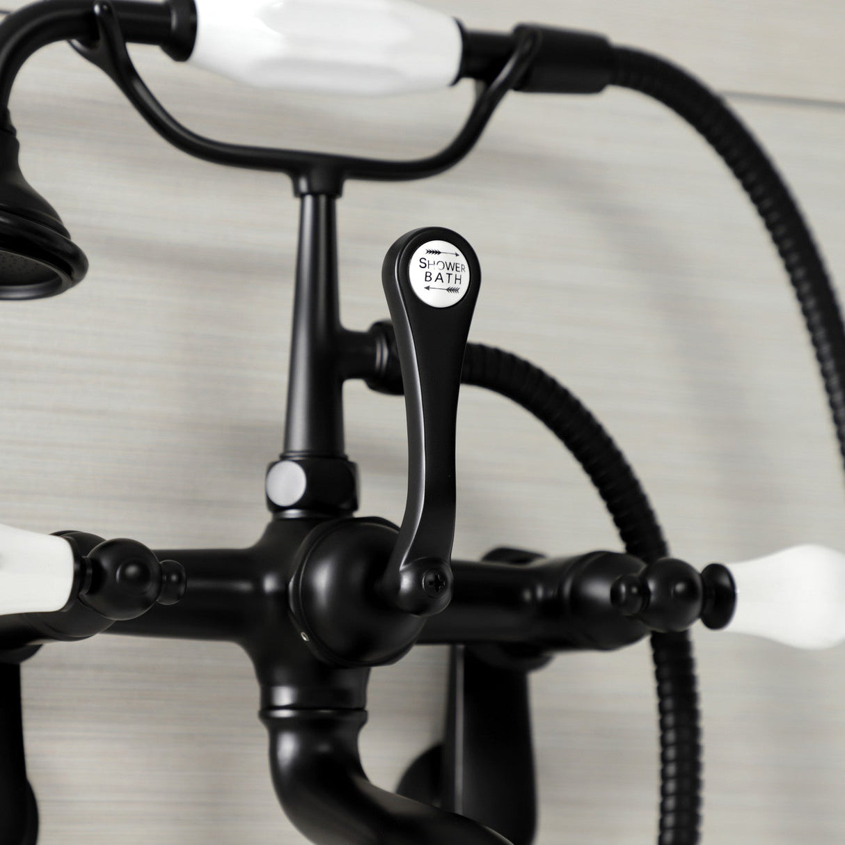 Aqua Vintage AE55T0 Three-Handle 2-Hole Tub Wall Mount Clawfoot Tub Faucet with Hand Shower, Matte Black