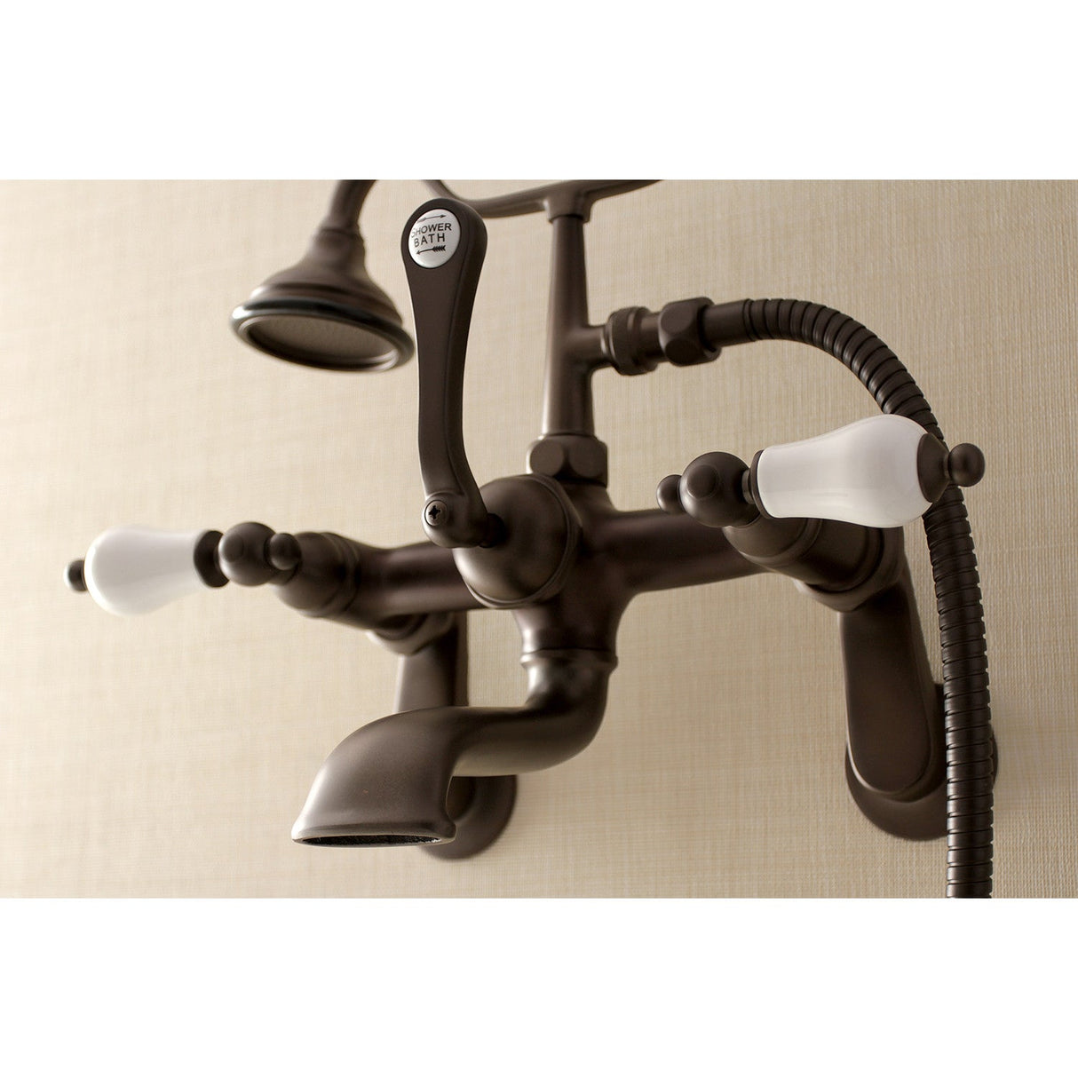 Aqua Vintage AE55T5 Three-Handle 2-Hole Tub Wall Mount Clawfoot Tub Faucet with Hand Shower, Oil Rubbed Bronze
