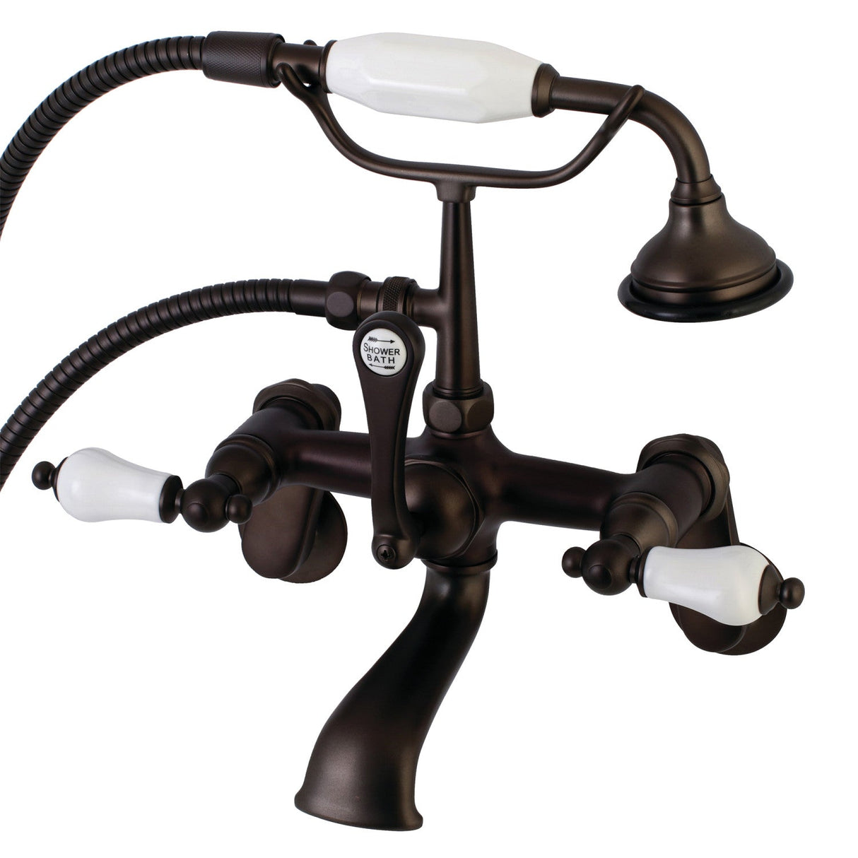 Aqua Vintage AE55T5 Three-Handle 2-Hole Tub Wall Mount Clawfoot Tub Faucet with Hand Shower, Oil Rubbed Bronze