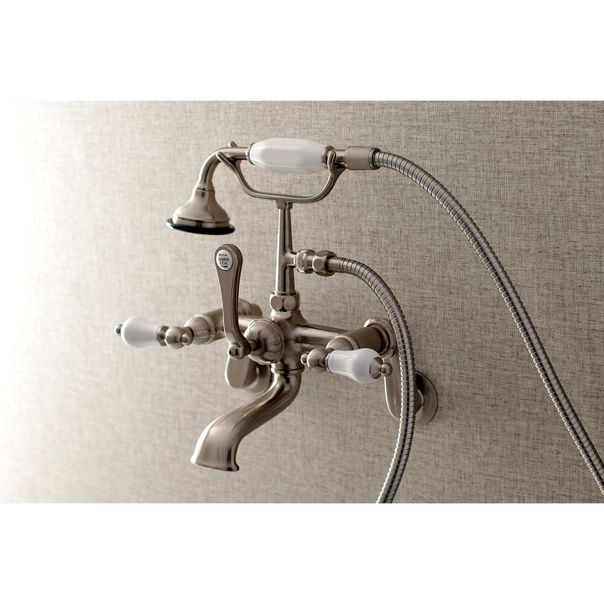 Aqua Vintage AE55T8 Three-Handle 2-Hole Tub Wall Mount Clawfoot Tub Faucet with Hand Shower, Brushed Nickel