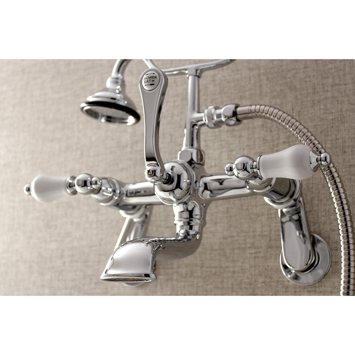Aqua Vintage AE56T1 Three-Handle 2-Hole Tub Wall Mount Clawfoot Tub Faucet with Hand Shower, Polished Chrome