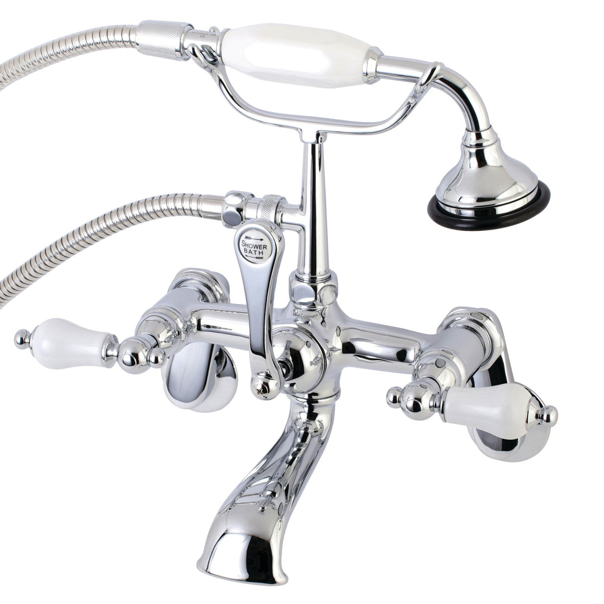 Aqua Vintage AE56T1 Three-Handle 2-Hole Tub Wall Mount Clawfoot Tub Faucet with Hand Shower, Polished Chrome