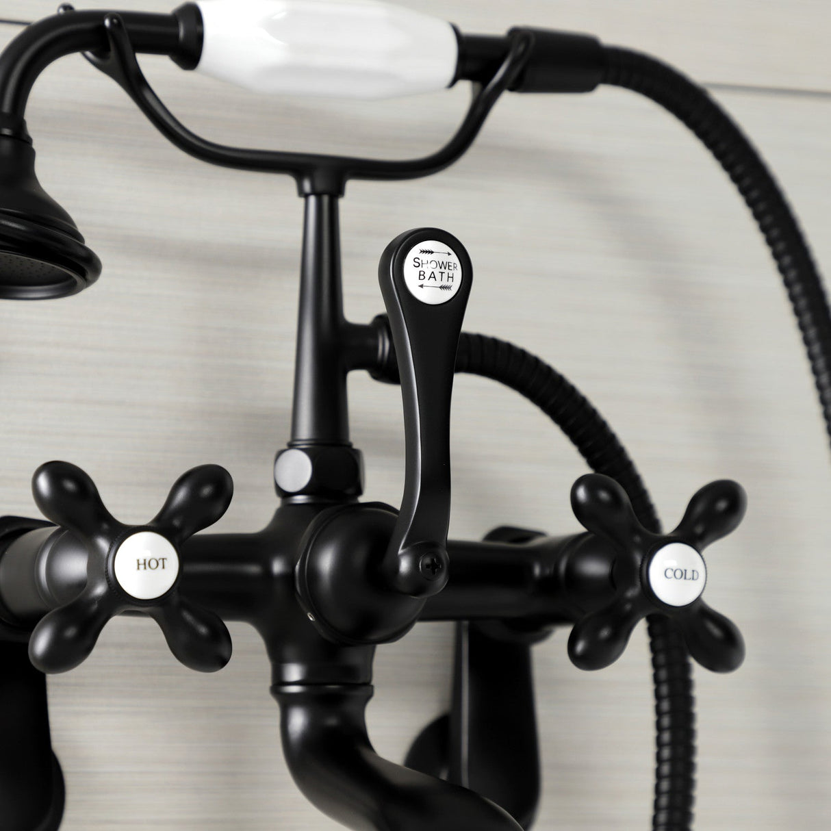 Aqua Vintage AE57T0 Three-Handle 2-Hole Tub Wall Mount Clawfoot Tub Faucet with Hand Shower, Matte Black