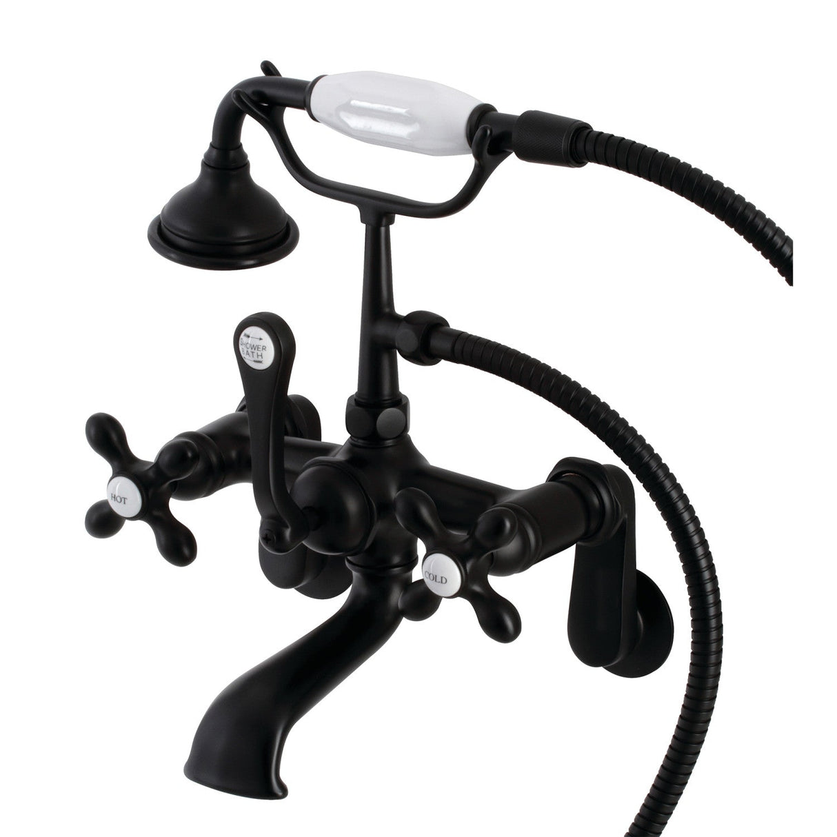 Aqua Vintage AE57T0 Three-Handle 2-Hole Tub Wall Mount Clawfoot Tub Faucet with Hand Shower, Matte Black