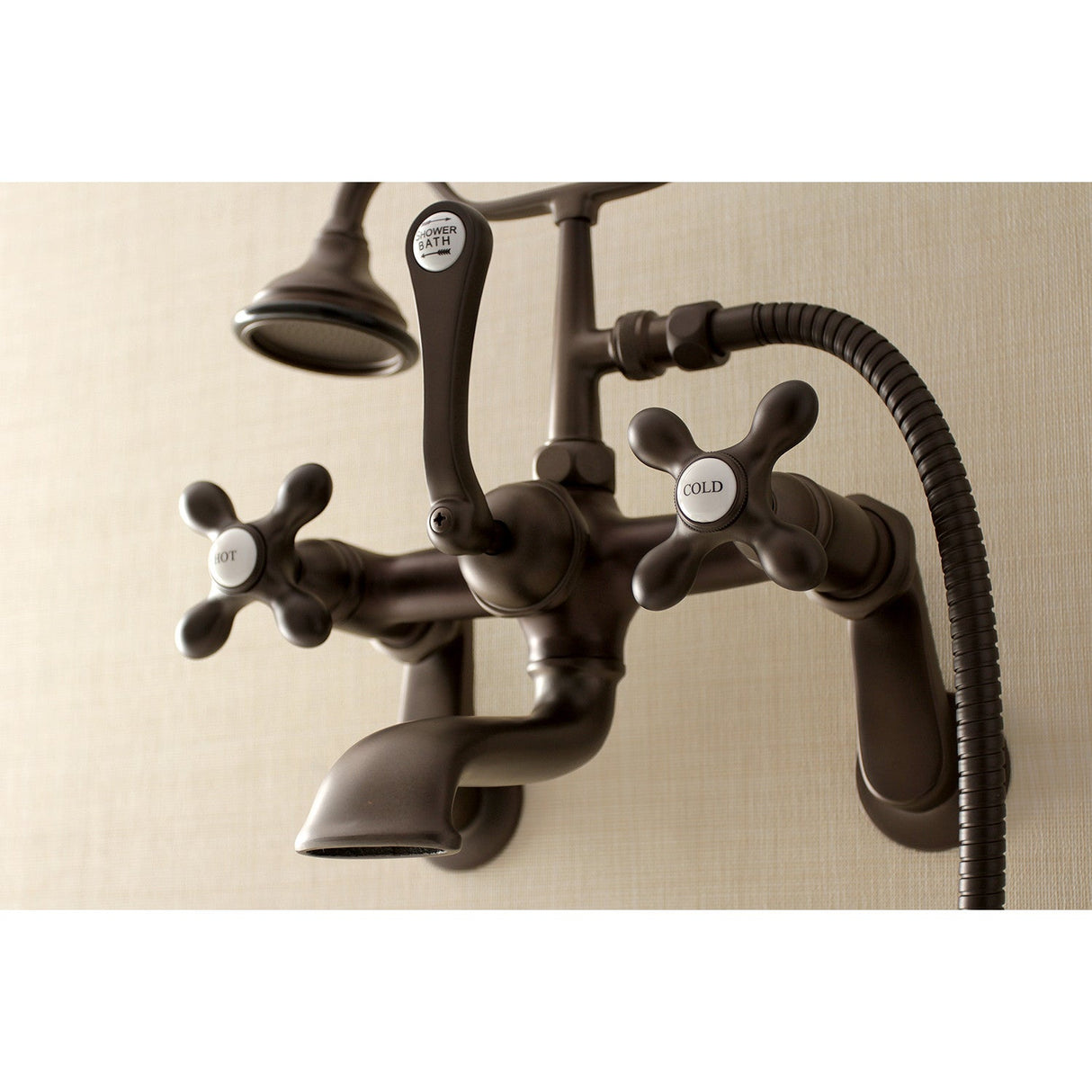 Aqua Vintage AE57T5 Three-Handle 2-Hole Tub Wall Mount Clawfoot Tub Faucet with Hand Shower, Oil Rubbed Bronze