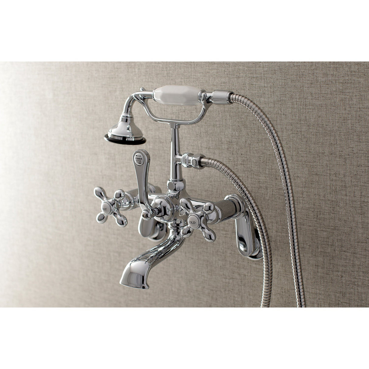 Aqua Vintage AE58T1 Three-Handle 2-Hole Tub Wall Mount Clawfoot Tub Faucet with Hand Shower, Polished Chrome