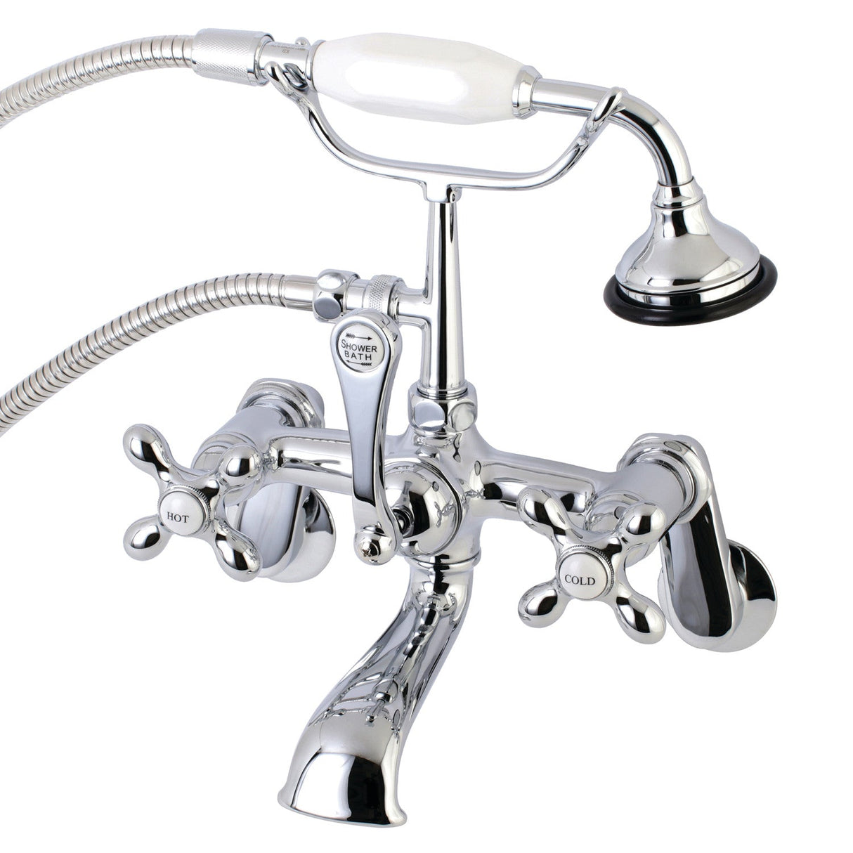 Aqua Vintage AE58T1 Three-Handle 2-Hole Tub Wall Mount Clawfoot Tub Faucet with Hand Shower, Polished Chrome