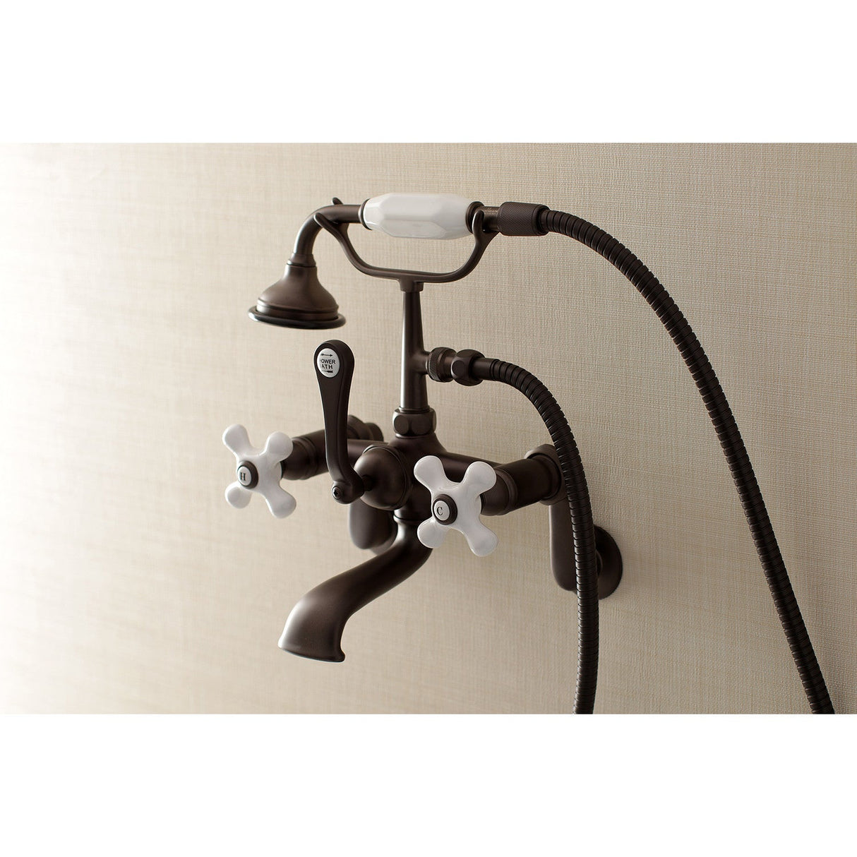 Aqua Vintage AE59T5 Three-Handle 2-Hole Tub Wall Mount Clawfoot Tub Faucet with Hand Shower, Oil Rubbed Bronze