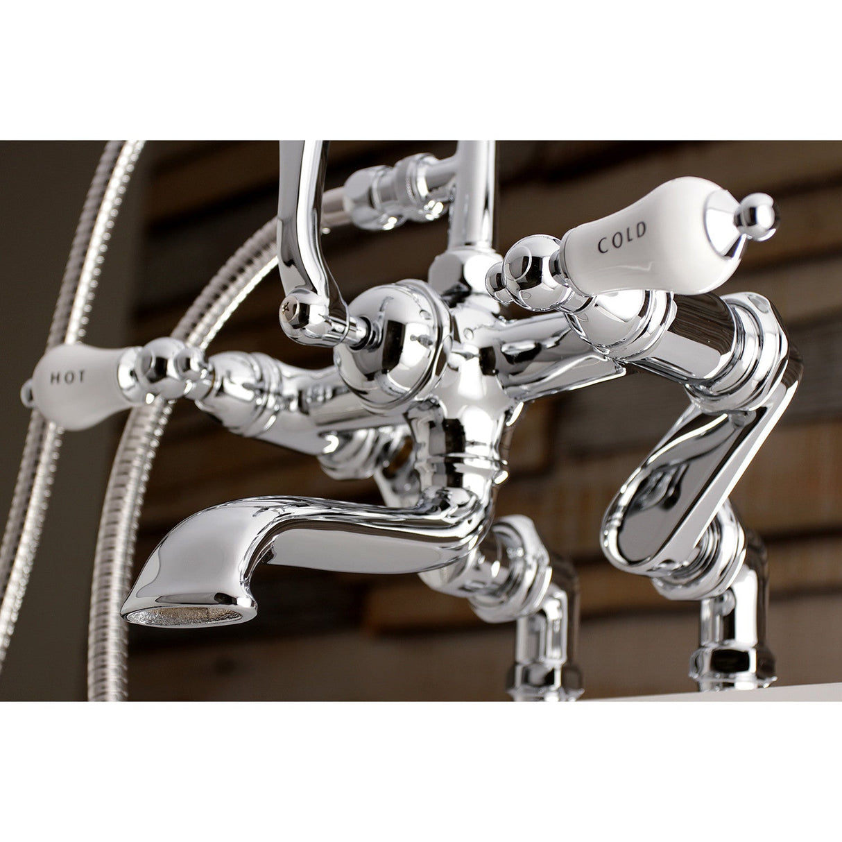 Vintage AE654T1 Three-Handle 2-Hole Deck Mount Clawfoot Tub Faucet with Hand Shower, Polished Chrome