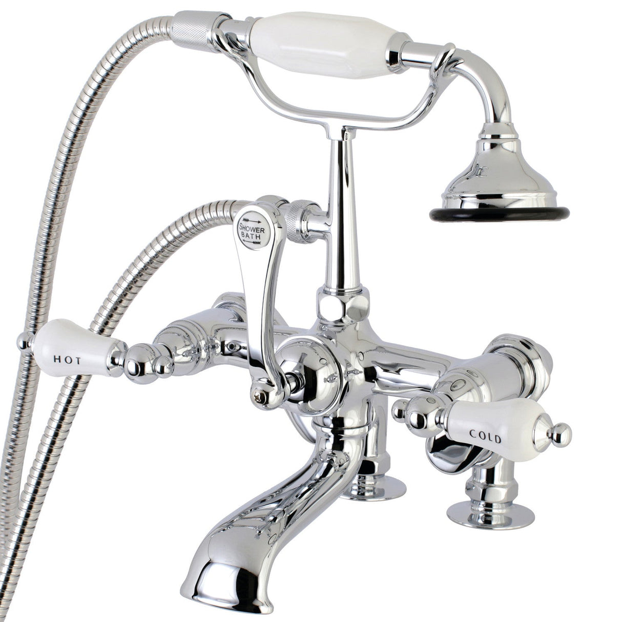 Vintage AE654T1 Three-Handle 2-Hole Deck Mount Clawfoot Tub Faucet with Hand Shower, Polished Chrome