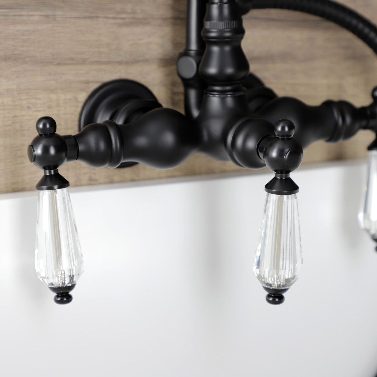 Wilshire AE7T0WLL Three-Handle 2-Hole Tub Wall Mount Clawfoot Tub Faucet with Hand Shower, Matte Black