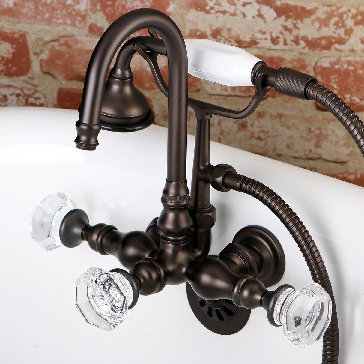 Celebrity AE7T5WCL Three-Handle 2-Hole Tub Wall Mount Clawfoot Tub Faucet with Hand Shower, Oil Rubbed Bronze