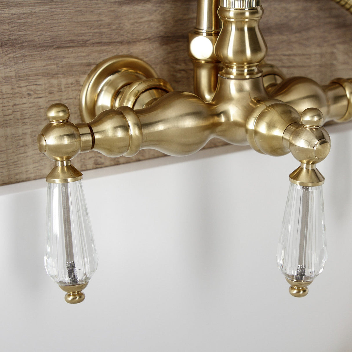 Wilshire AE7T7WLL Three-Handle 2-Hole Tub Wall Mount Clawfoot Tub Faucet with Hand Shower, Brushed Brass