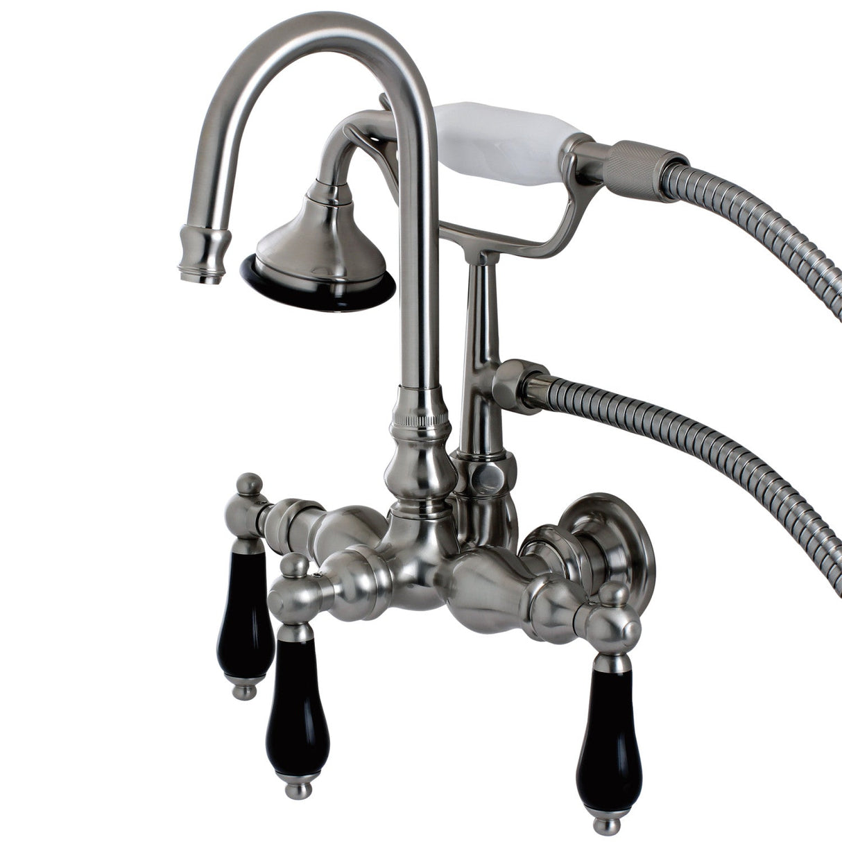 Duchess AE7T8PKL Three-Handle 2-Hole Tub Wall Mount Clawfoot Tub Faucet with Hand Shower, Brushed Nickel