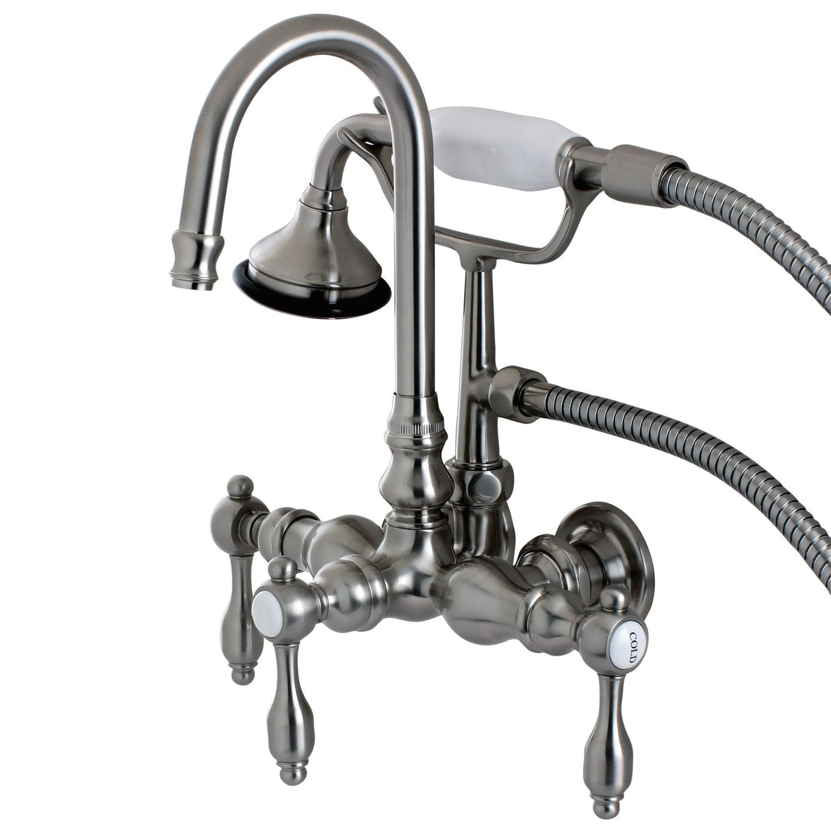 Tudor AE7T8TAL Three-Handle 2-Hole Tub Wall Mount Clawfoot Tub Faucet with Hand Shower, Brushed Nickel