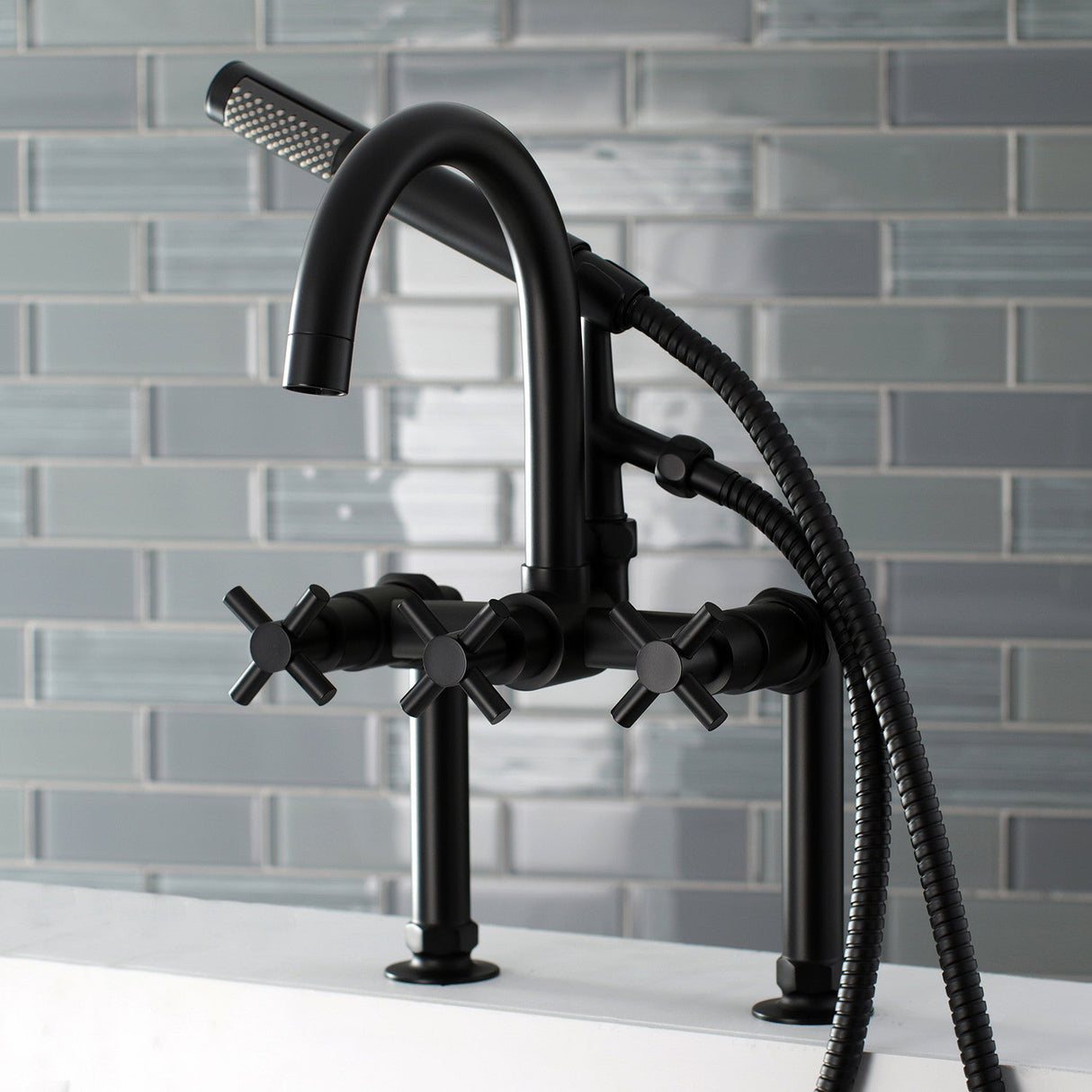 Concord AE8100DX Three-Handle 2-Hole Deck Mount Clawfoot Tub Faucet with Hand Shower, Matte Black