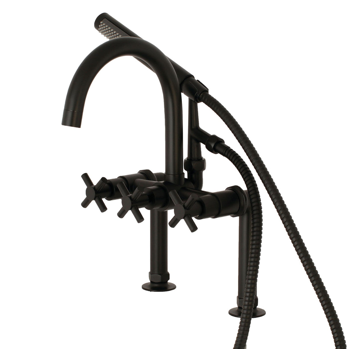 Concord AE8100DX Three-Handle 2-Hole Deck Mount Clawfoot Tub Faucet with Hand Shower, Matte Black