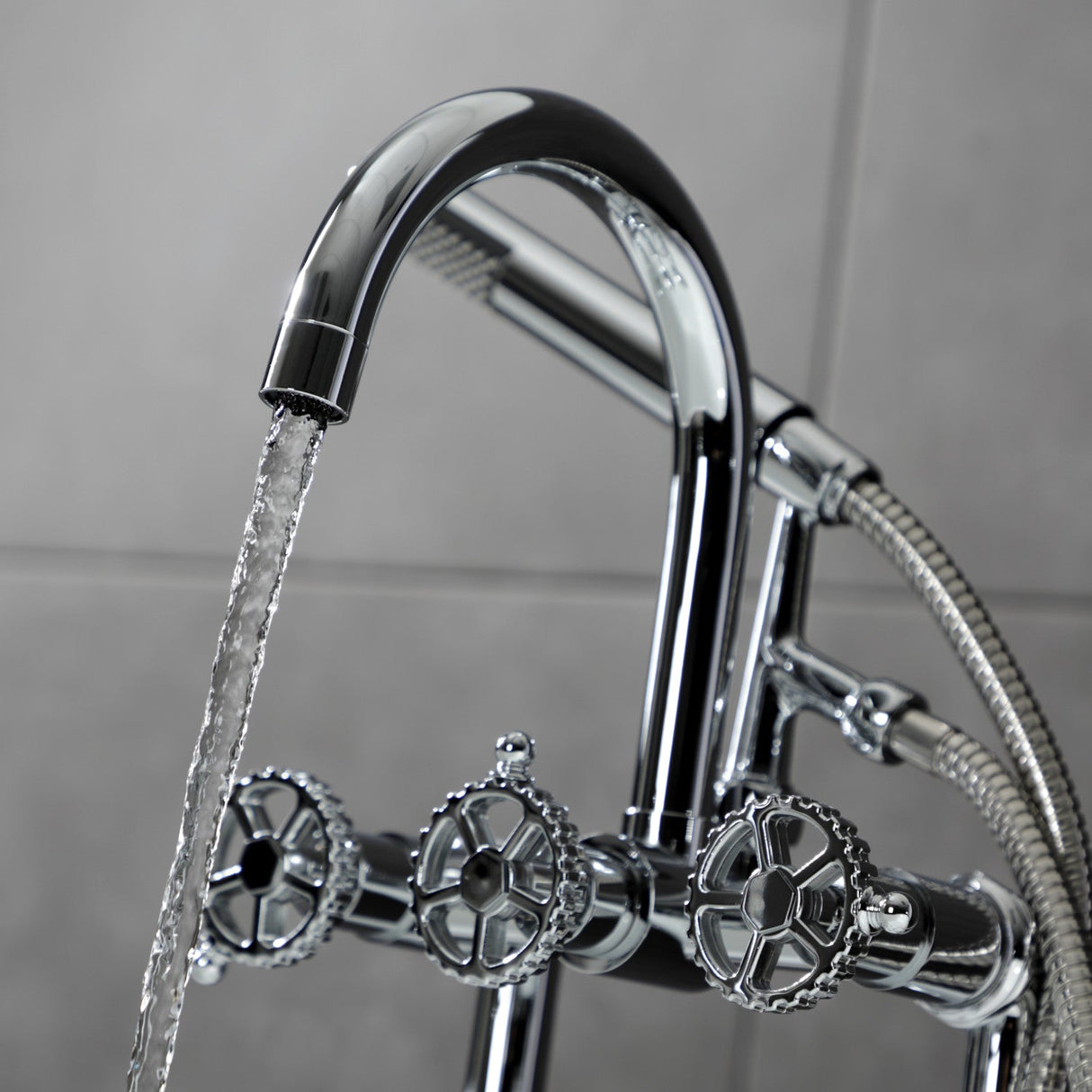 Fuller AE8101CG Three-Handle 2-Hole Deck Mount Clawfoot Tub Faucet with Hand Shower, Polished Chrome