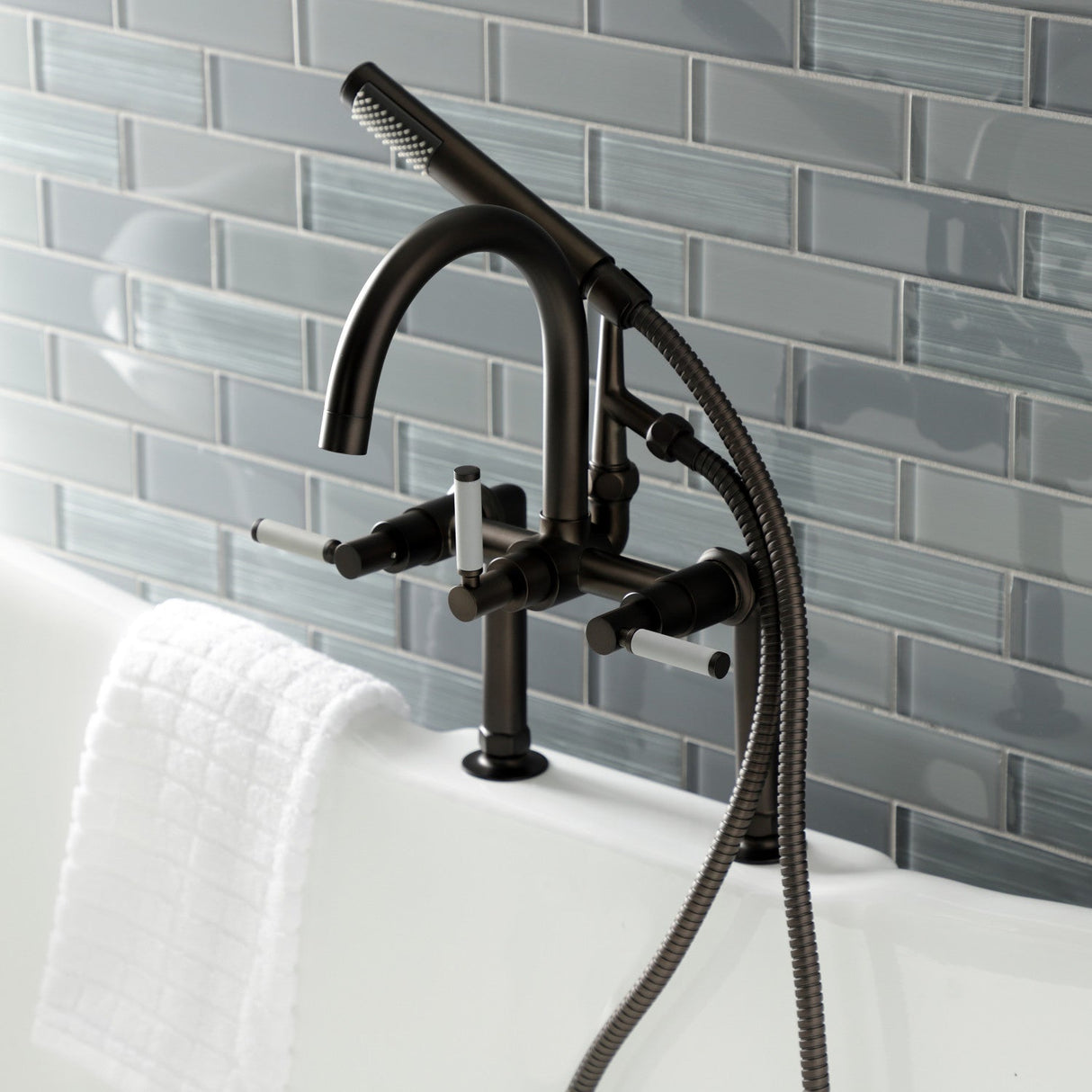Kaiser AE8105DKL Three-Handle 2-Hole Deck Mount Clawfoot Tub Faucet with Hand Shower, Oil Rubbed Bronze