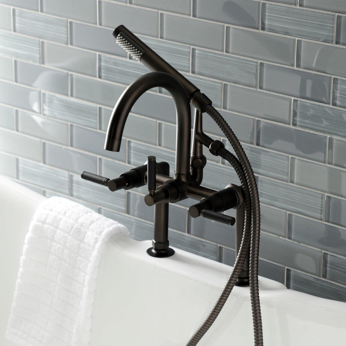 Kaiser AE8105DKL Three-Handle 2-Hole Deck Mount Clawfoot Tub Faucet with Hand Shower, Oil Rubbed Bronze