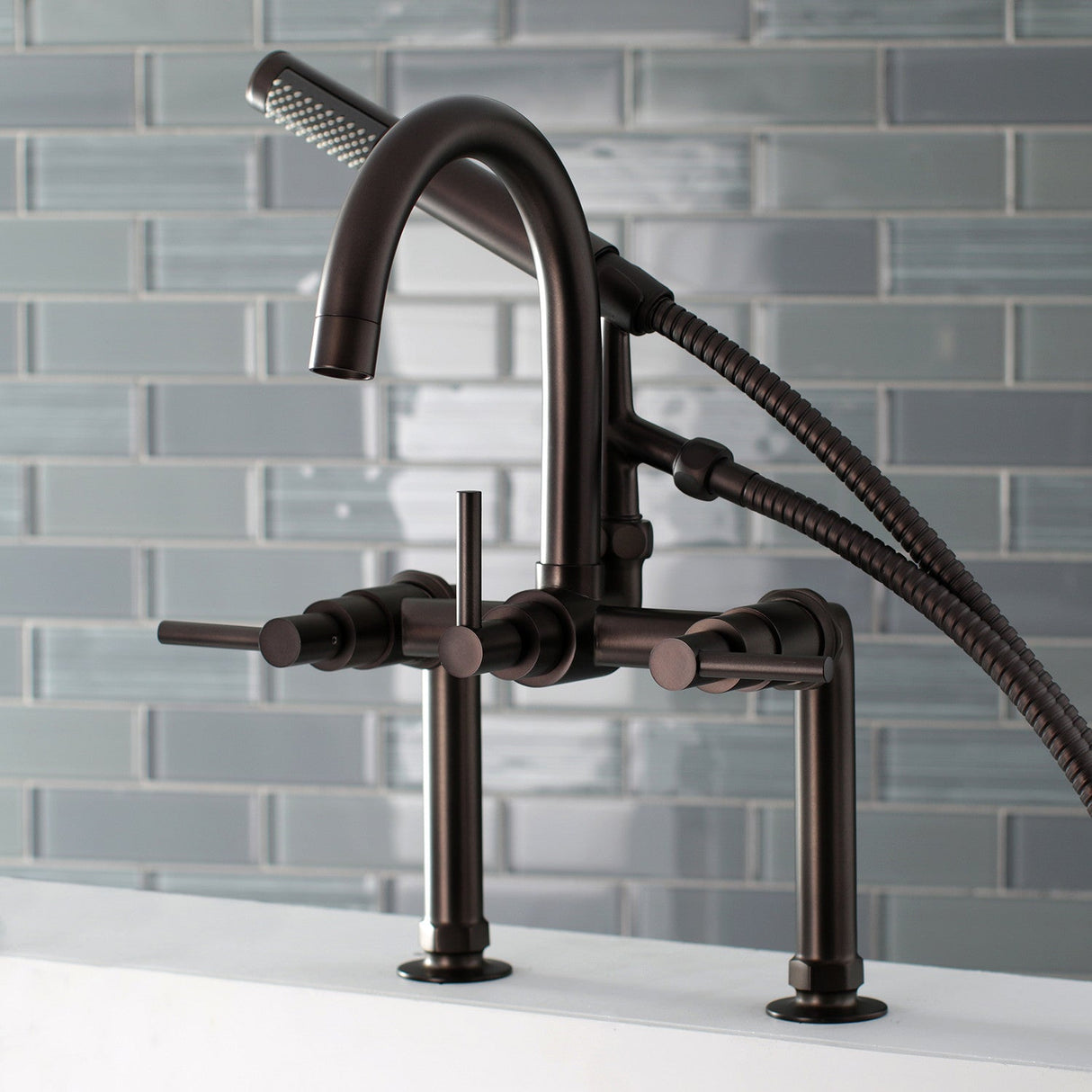 Concord AE8105DL Three-Handle 2-Hole Deck Mount Clawfoot Tub Faucet with Hand Shower, Oil Rubbed Bronze