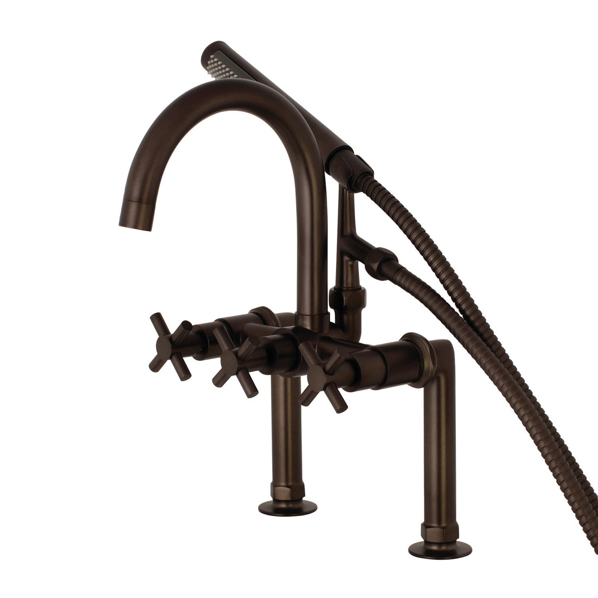 Concord AE8105DX Three-Handle 2-Hole Deck Mount Clawfoot Tub Faucet with Hand Shower, Oil Rubbed Bronze