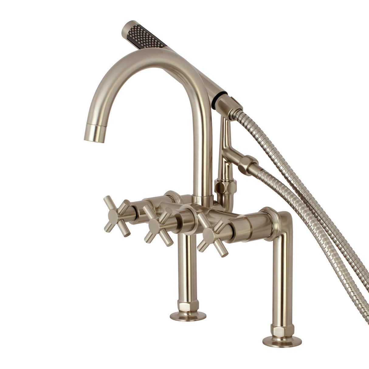 Concord AE8108DX Three-Handle 2-Hole Deck Mount Clawfoot Tub Faucet with Hand Shower, Brushed Nickel