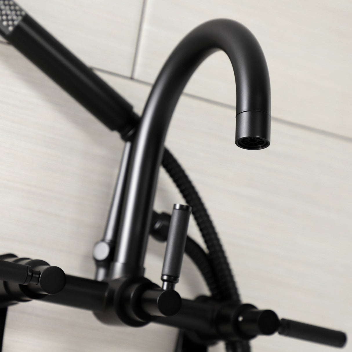 Kaiser AE8150DKL Three-Handle 2-Hole Tub Wall Mount Clawfoot Tub Faucet with Hand Shower, Matte Black