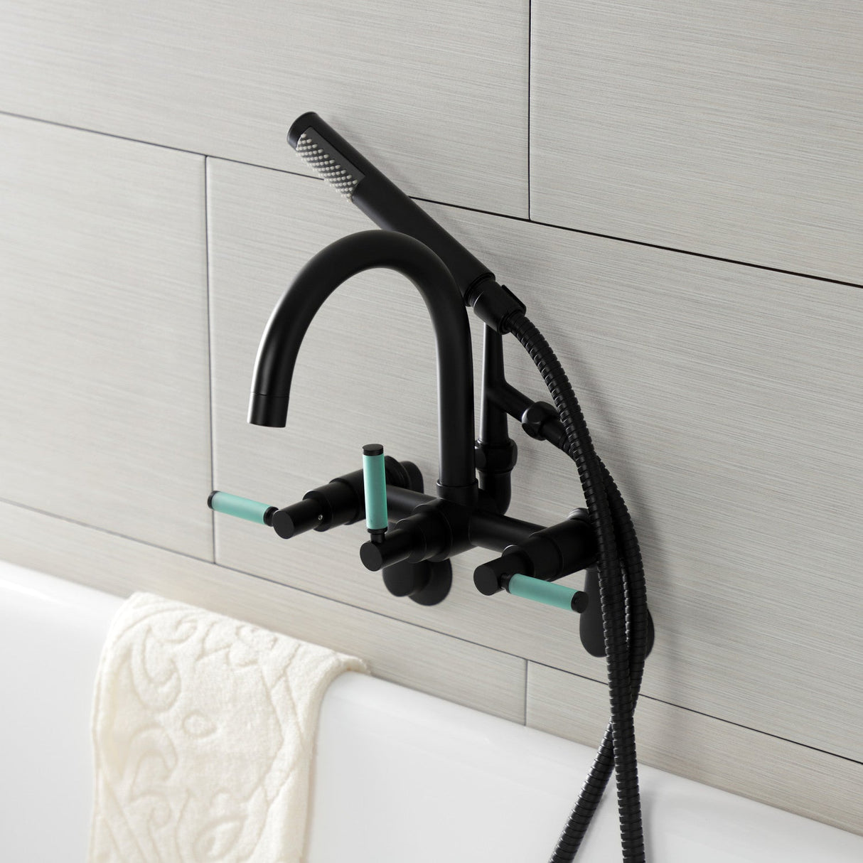 Kaiser AE8150DKL Three-Handle 2-Hole Tub Wall Mount Clawfoot Tub Faucet with Hand Shower, Matte Black