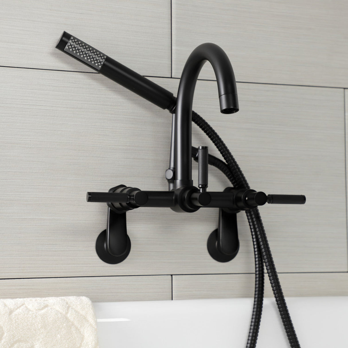 Kaiser AE8150DKL Three-Handle 2-Hole Tub Wall Mount Clawfoot Tub Faucet with Hand Shower, Matte Black