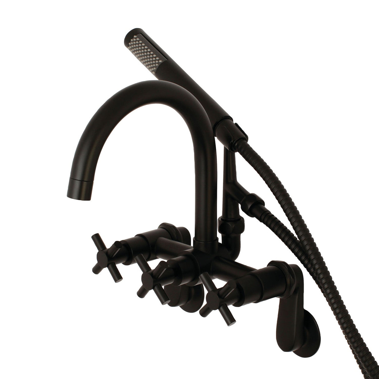 Concord AE8150DX Three-Handle 2-Hole Tub Wall Mount Clawfoot Tub Faucet with Hand Shower, Matte Black