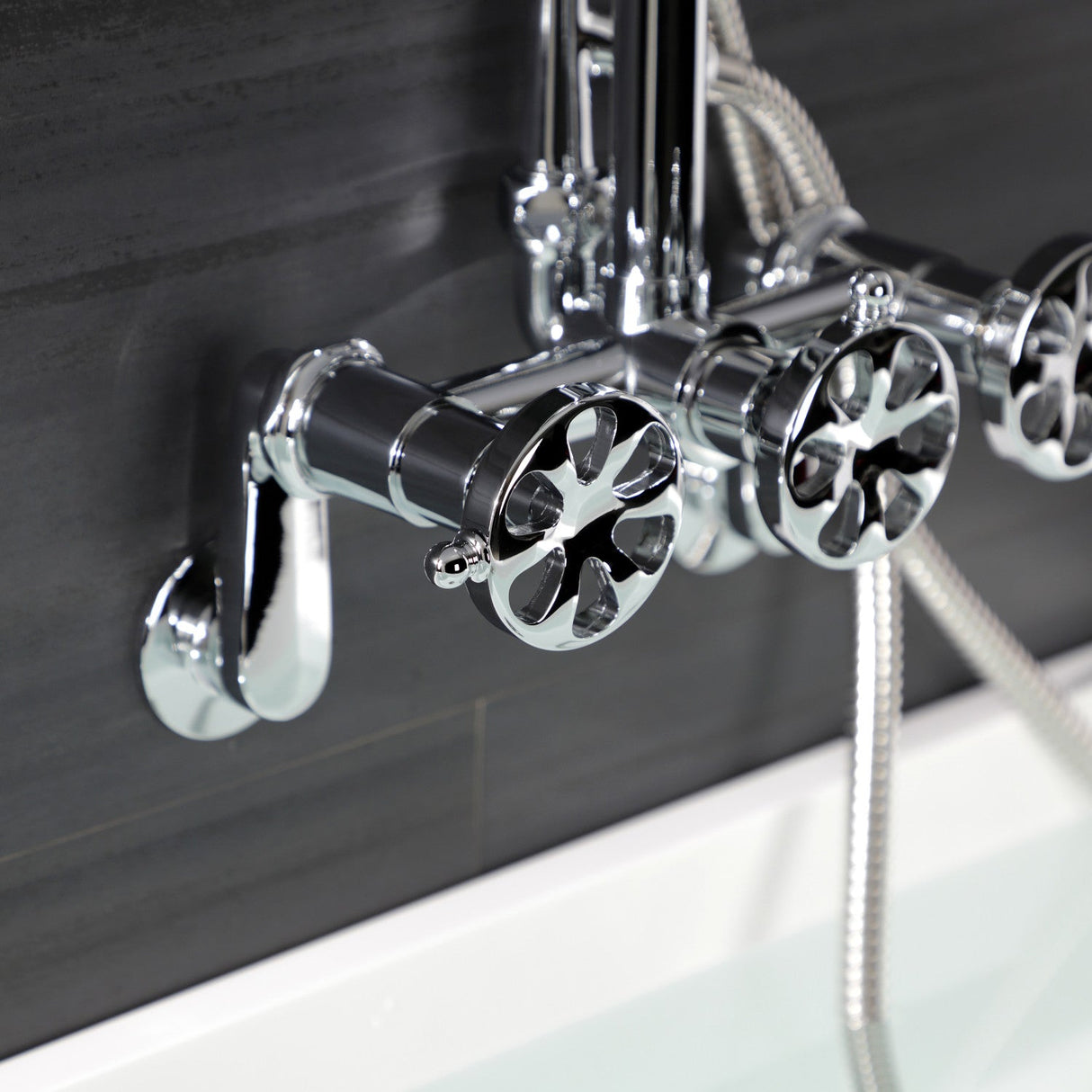 Belknap AE8151RX Three-Handle 2-Hole Tub Wall Mount Clawfoot Tub Faucet with Hand Shower, Polished Chrome