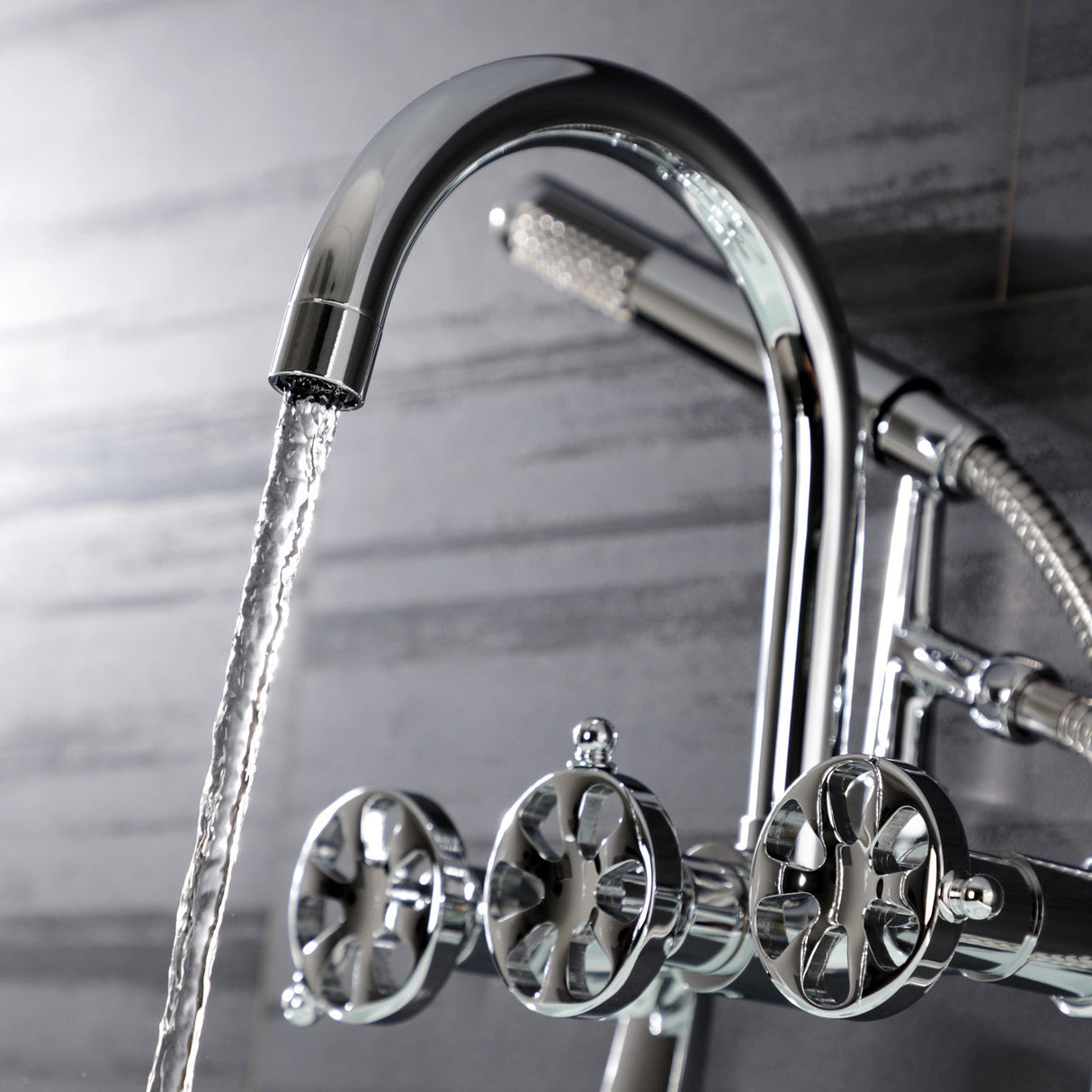 Belknap AE8151RX Three-Handle 2-Hole Tub Wall Mount Clawfoot Tub Faucet with Hand Shower, Polished Chrome