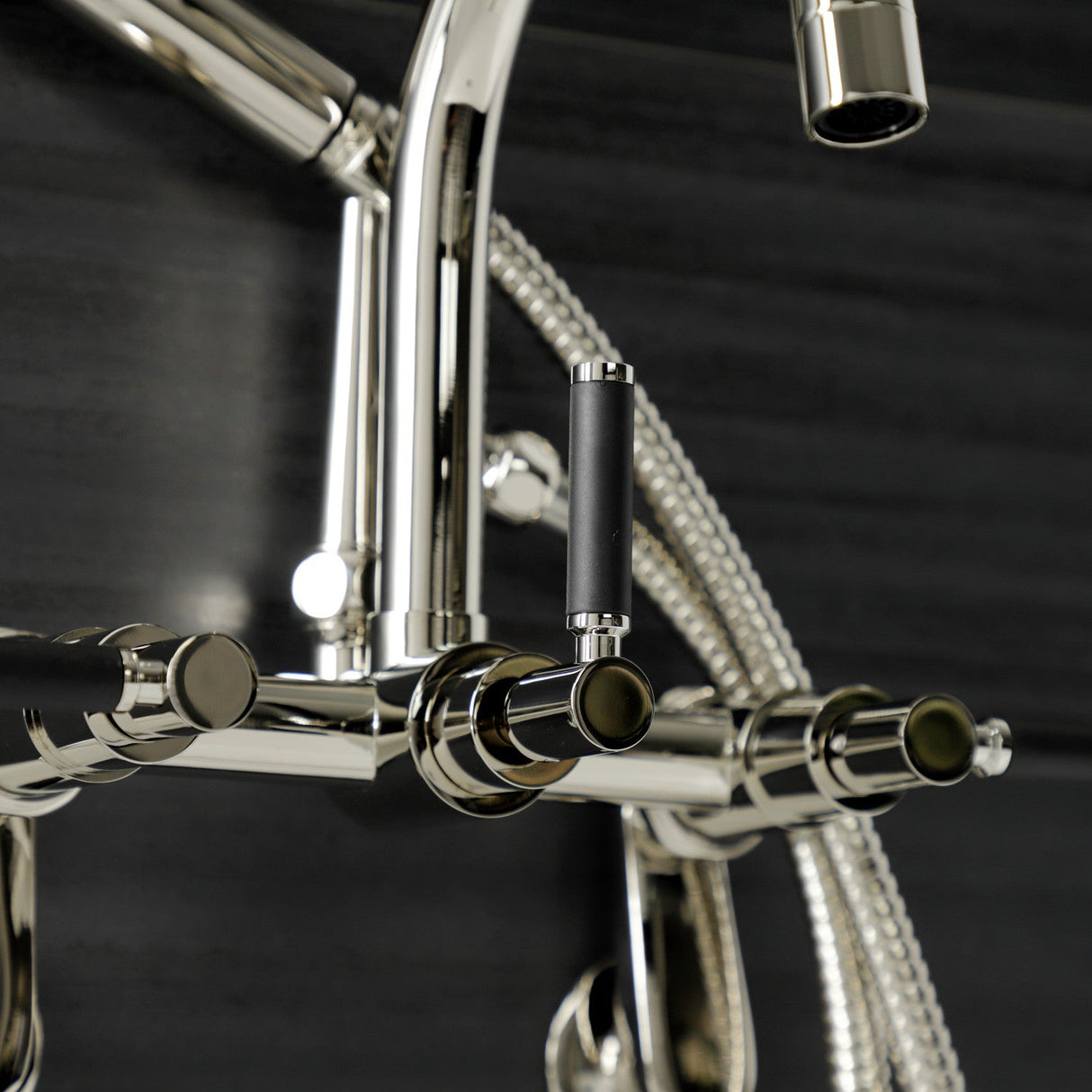 Kaiser AE8156DKL Three-Handle 2-Hole Tub Wall Mount Clawfoot Tub Faucet with Hand Shower, Polished Nickel