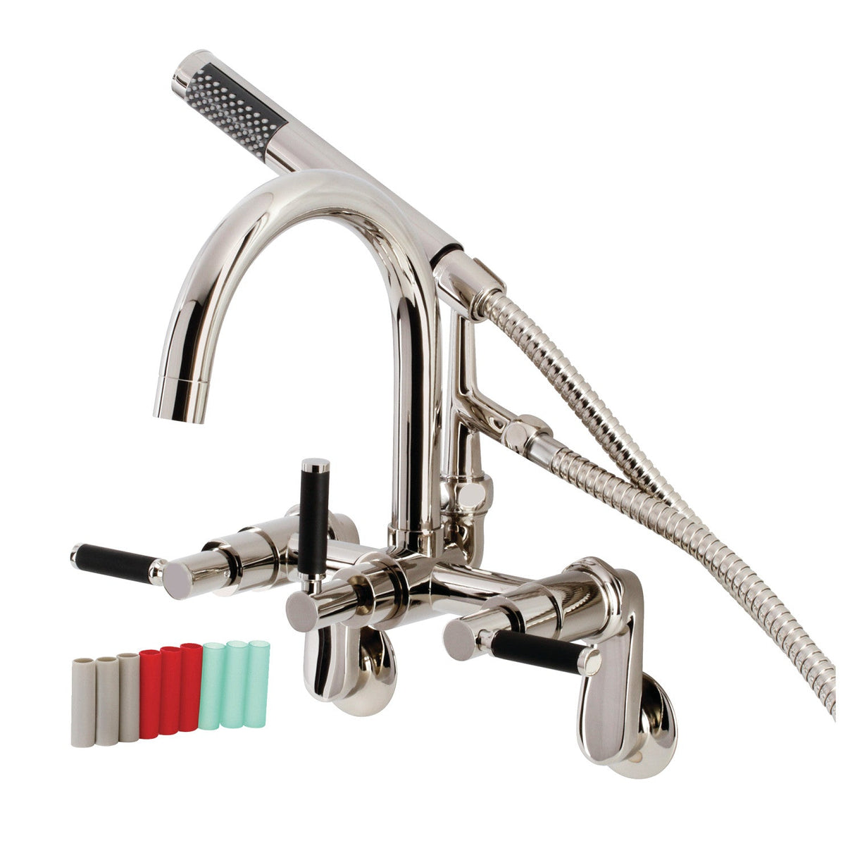 Kaiser AE8156DKL Three-Handle 2-Hole Tub Wall Mount Clawfoot Tub Faucet with Hand Shower, Polished Nickel