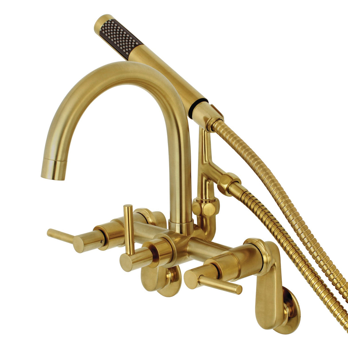 Concord AE8157DL Three-Handle 2-Hole Tub Wall Mount Clawfoot Tub Faucet with Hand Shower, Brushed Brass